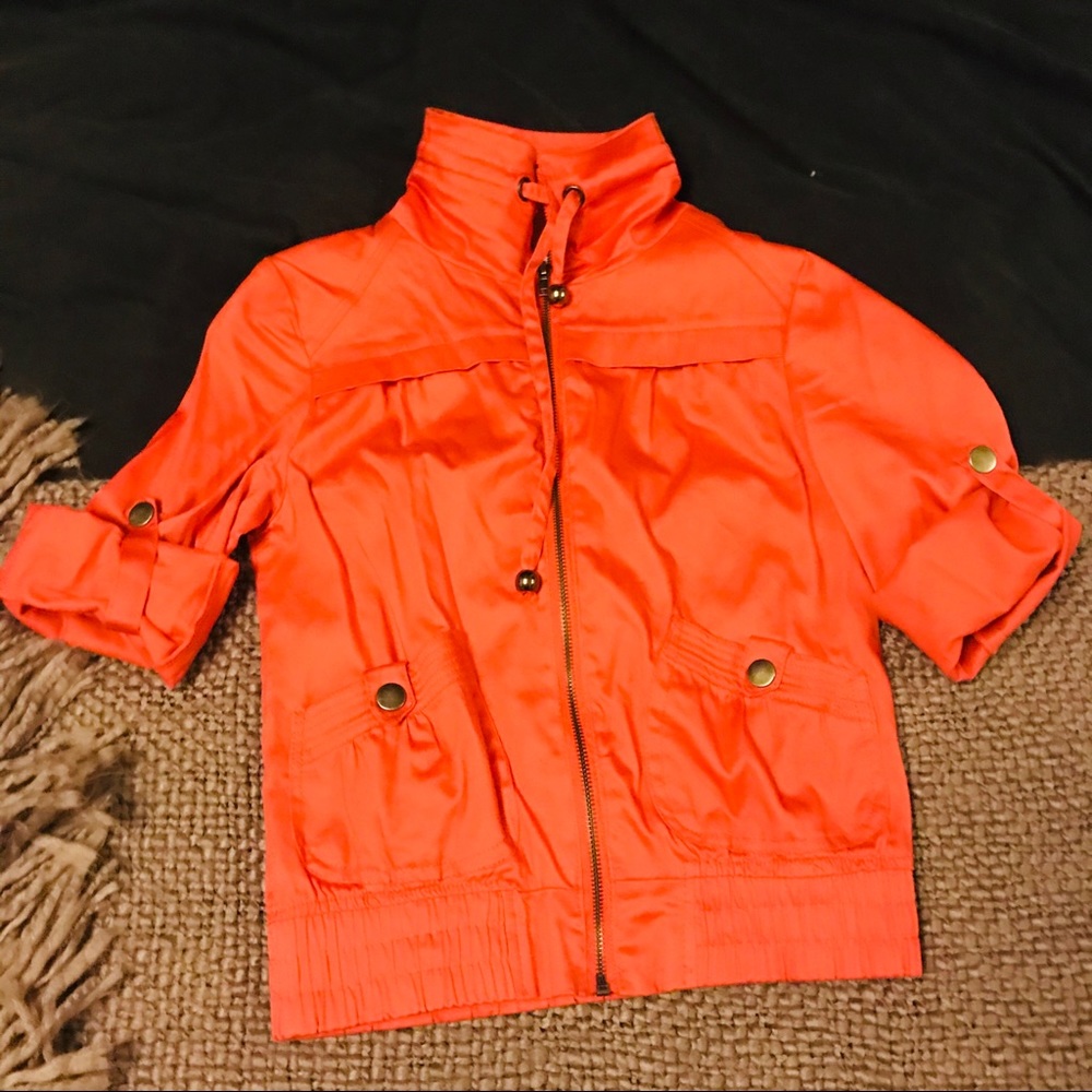 Orange 3/4 Sleeve Bomber Jacket Size S